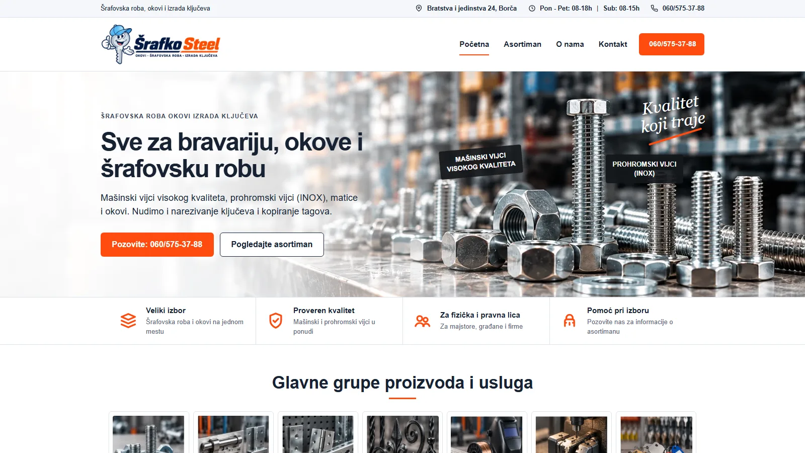Šrafko Steel poslovni sajt za okove i šrafovsku robu