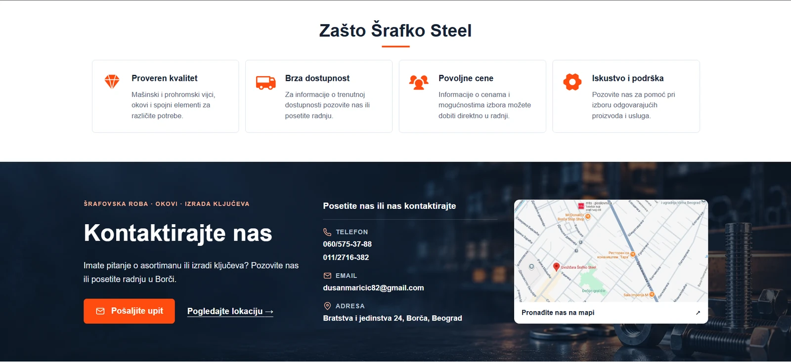 Kontakt deo Šrafko Steel sajta