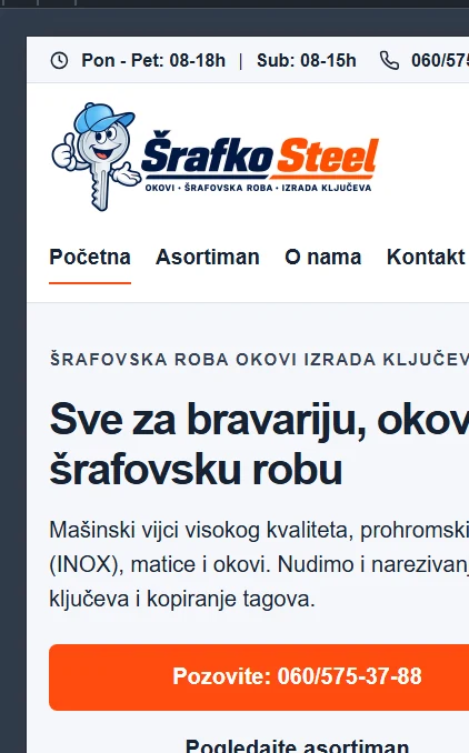 Mobilni prikaz Šrafko Steel poslovnog sajta
