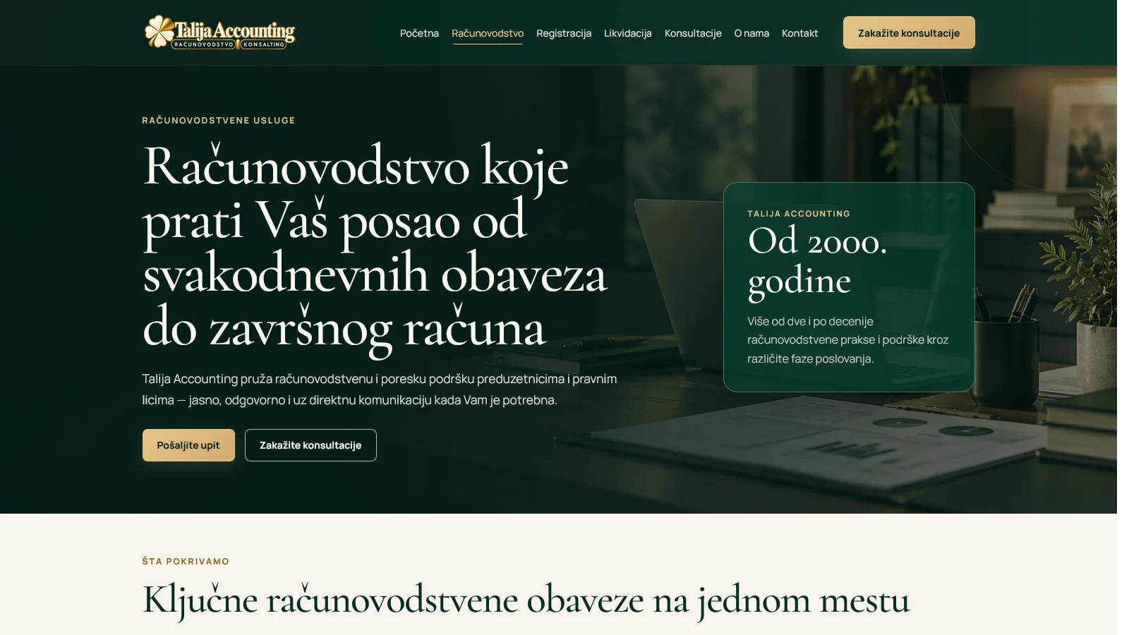 Talija Accounting — prikaz poslovnog sajta